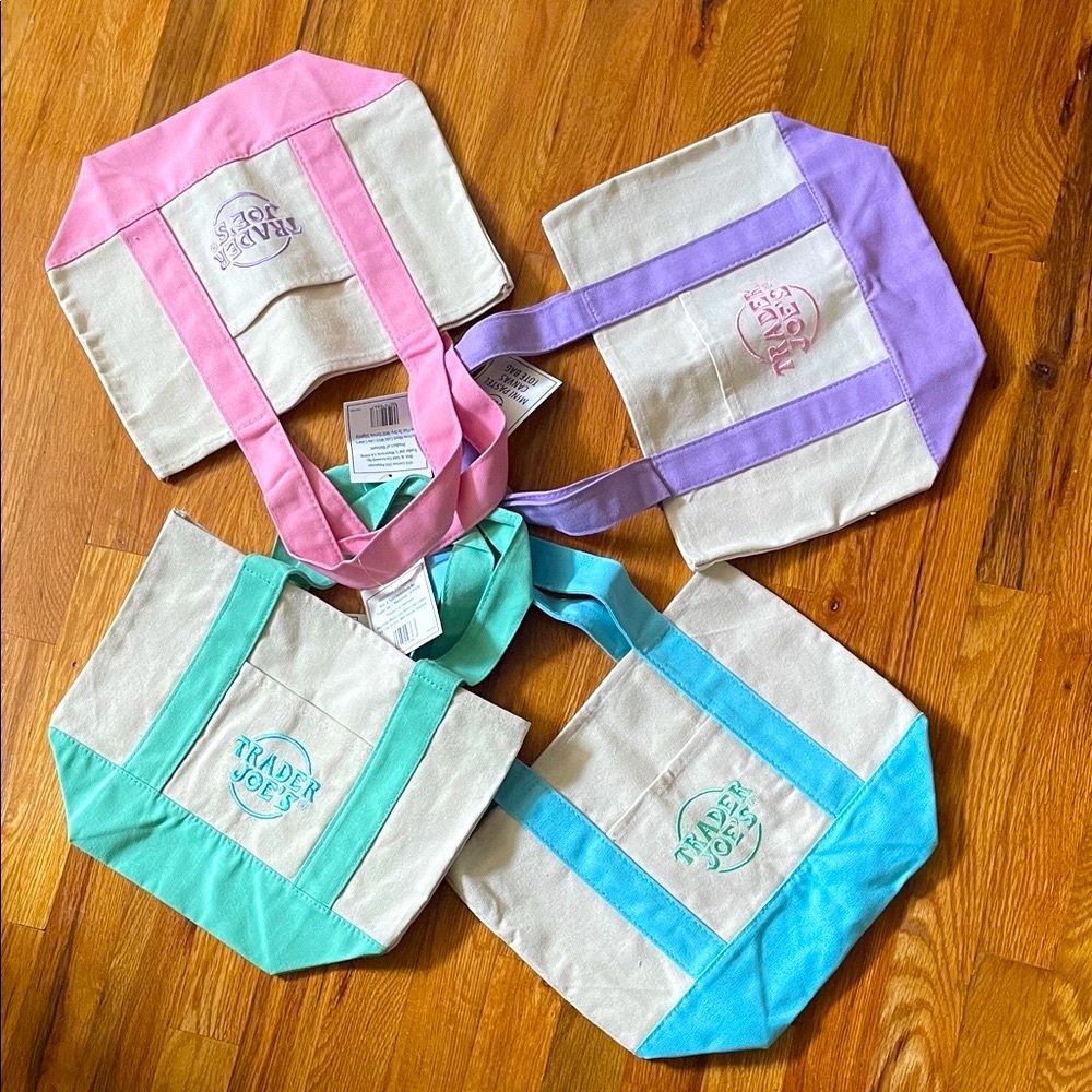 Trader Joe’s pastel Canvas Tote Bag Set - Pink, Blue, Green, Purple